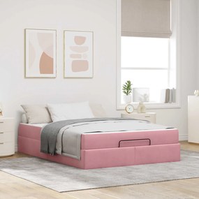 vidaXL Estrutura de cama com colchão com colchão 2 pcs Rosa Veludo