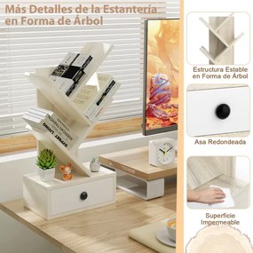 Estante forma de árvore de 5 camadas com gaveta utilitária e suporte para armazenamento de livros pequenos 30 x 17,5 x 60 cm Bege