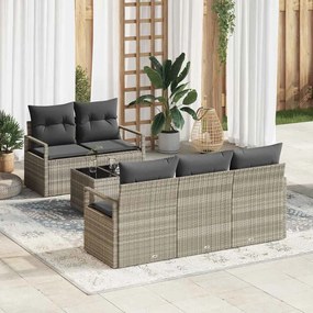vidaXL Conjunto de Sofá de Jardim com 6 Peças e Almofadas Cinza Claro
