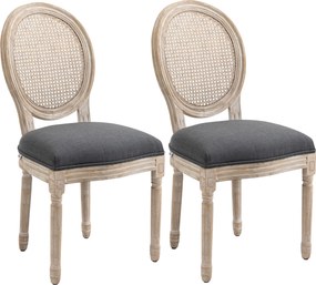 Conjunto de 2 cadeiras de sala de jantar (MESA NÃO INCLUIDA)- Cadeira de sala com medallão ao estilo Luís XVI - Madeira maciça esculpida, com acabamen