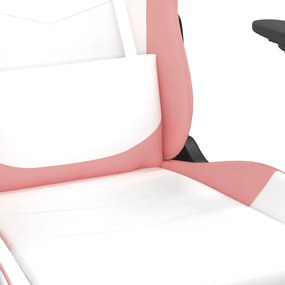 Cadeira gaming massagens couro artificial branco e rosa