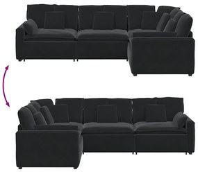 Sofá modular com almofadas veludo preto