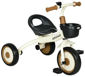 AIYAPLAY Triciclo para Crianças de 2 a 5 anos com Assento Ajustável Cesta Buzina e Pedais e 3 Rodas 70,5x53x58 cm Bege