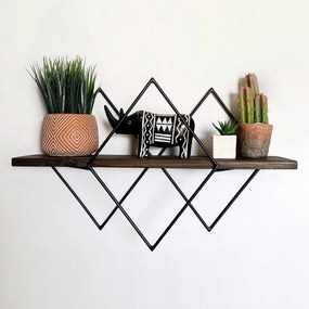 Prateleira Decorativa de Madeira Wr033 – Nogueira e Preto – 41x32x15 c