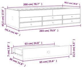 Sofá-cama c/ gavetas 100x200 cm derivados de madeira branco