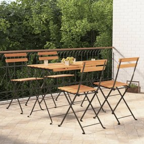 5 pcs conjunto de bistrô dobrável madeira de acácia maciça/aço
