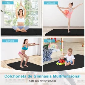 Tapete de ginástica dobrável antiderrapante de chão macio dobrável para exercícios de ioga em casa 240 x116 x 5 cm Preto