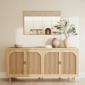 Espelho de parede retangular com vidro 109 x 69 cm, estilo industrial, na orientação horizontal ou vertical, com 4 ganchos, em metal dourado