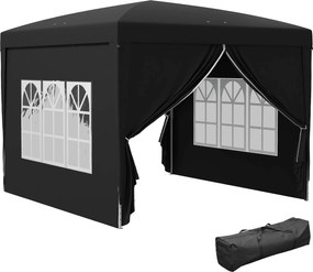 Tenda de recepção 3 x 3 m dobrável tipo barnum pop-up, com 4 paredes removíveis + saco de transporte preto