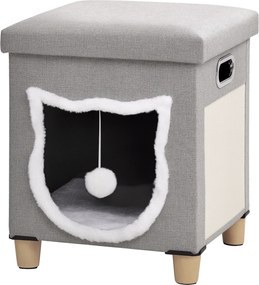 PawHut Casa para Gatos 2 em 1 com Apoio para os Pés com Almofada Amovível e Almofada para Arranhar 35,5x35,5x42,5 cm Cinza | Aosom Portugal