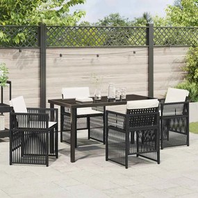 Conjunto de jantar de jardim com 5 peças e almofadas pretas e de ratta