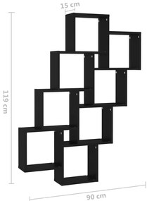 Estante de parede cúbica 90x15x119 cm deriv. madeira preto