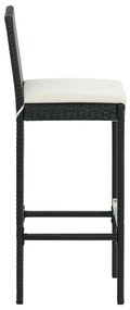 3 pcs conjunto bar de jardim com almofadões vime PE preto