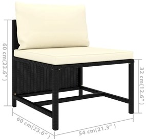 5 pcs conjunto lounge de jardim c/ almofadões vime PE preto