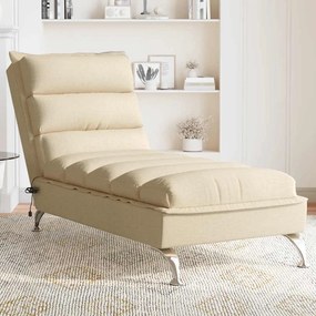 vidaXL Chaise lounge de massagem com almofadões tecido creme