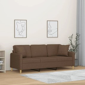 vidaXL Sofá 3 lugares + almofadas decorativas 180 cm tecido castanho
