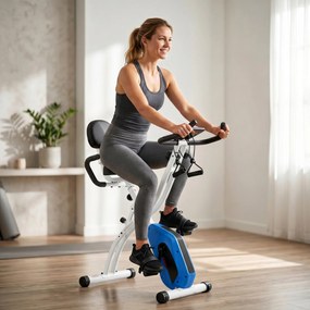 Bicicleta estática dobrável, bicicleta de fitness 3 em 1, silenciosa, conectada ao Kinomap via Bluetooth e ao Zwift, 105 x 53,5 x 109 cm, azul