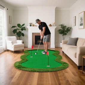 Tapete profissional para golfe 300 x 150 cm  com 3 buracos e bolas de golfe para casa, verde