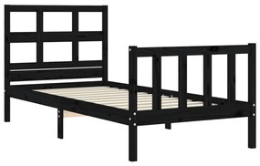 Estrutura de cama com cabeceira 90x200 cm madeira maciça preto