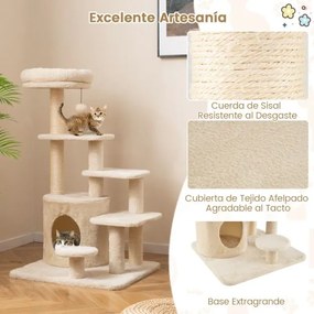 Arranhador para gatos adultos Torre multinível com cama acolchoada e poste para arranhar Centro de atividades gatos Bege