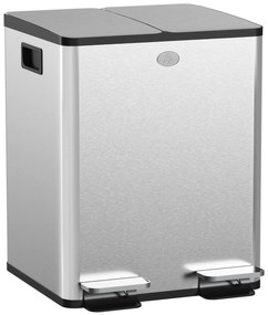 HOMCOM Cesto de Lixo de Cozinha Duplo 2x20L 2 Tampas de Fecho Suave Baldes Internos Removíveis e Pegas | Aosom Portugal