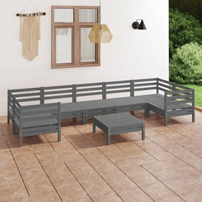 vidaXL 8 pcs conjunto lounge de jardim pinho maciço cinza