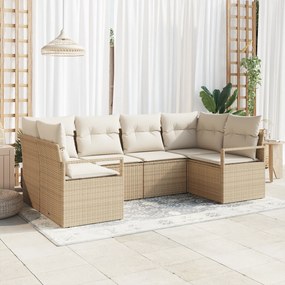 Conjunto de Sofá de Jardim vidaXL 6 Peças com Almofadas Bege Rattan de Poliéster