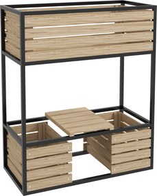 Outsunny Vaso de plantas Escada de flores Canteiro elevado, resistente às intempéries, 3 vasos de plantio, 83 cm x 39 cm x 100 cm, Natural + Preto | Aosom Portugal