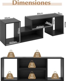 Móvel de TV de 2 peças para sala design inteligente 50/55/60 polegadas Preto