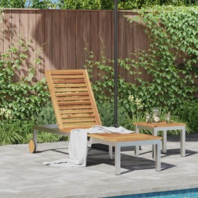 vidaXL Espreguiçadeira com rodas 207x58x35 cm Madeira sólida de acácia e Aço inoxidável