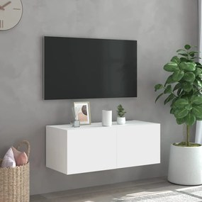 Móvel de parede para TV com luzes LED 80x35x31 cm branco