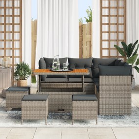 Conjunto de Sofá de Jardim vidaXL 9 Peças com Almofadas Cinza Polirata