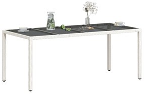 Mesa de jardim com tampo de vidro 190x90x75 cm vime PE branco