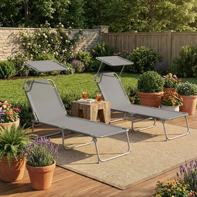 Conjunto de 2 Espreguiçadeiras jardim dobráveis 189 x 53 x 28,5 cm Cinza