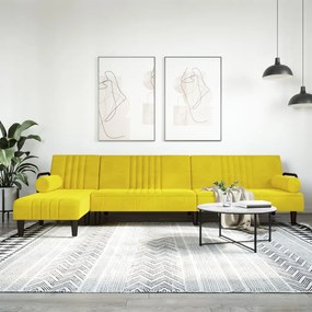Sofá-cama em forma de L 260x140x70 cm veludo amarelo