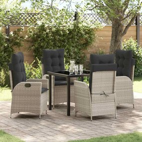 vidaXL Conjunto de Jantar de Jardim de 5 Peças com Almofadas Cinza Claro Rattan Polipropileno