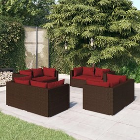 vidaXL 8 pcs conjunto lounge jardim c/ almofadões vime PE castanho