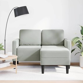 Sofá 2 lugares com Chaise em L 125 cm veludo cinzento-claro