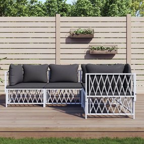 vidaXL 4 pcs conjunto lounge de jardim com almofadões aço branco