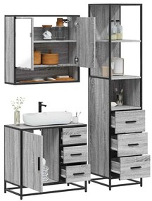 3 pcs Conjunto móveis casa de banho madeira proc. cinza sonoma