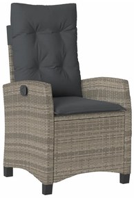 3 pcs conjunto de jantar p/ jardim c/ almofadões vime PE cinza