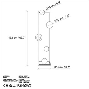Candeeiro de Pé Corner – Dourado – 35 x 35 x 157 cm