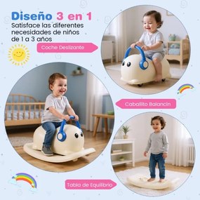 Cavalo de baloiço 3 em 1 para crianças com armazenamento oculto, conversível em prancha de equilíbrio removível, 64 x 34 x 36 cm, azul e branco