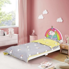 Estrutura de cama de criança de uma cama de ripas com cabeceira e pé macios para crianças de 3 a 5 anos 151 x 76 x 70 cm