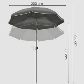 Guarda-sol regulável em altura, 200 cm, proteção UV UPF 50+ Cinza