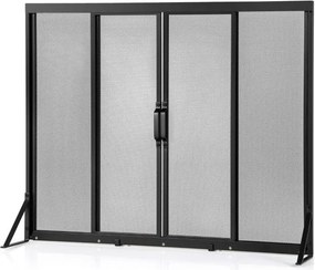 Proteção frontal para lareira  96 x 79 cm  com portas deslizantes e corta-fogo independente com tela metálica fácil de montar Preto