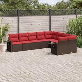 vidaXL 9 pcs conjunto sofás p/ jardim c/ almofadões vime PE castanho