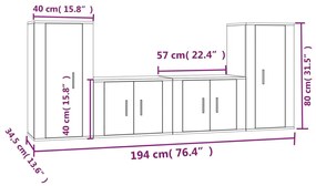 4 pcs conjunto móveis de TV madeira processada branco brilhante