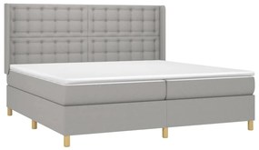 Cama box spring c/ colchão e LED 200x200 cm tecido cinza-claro