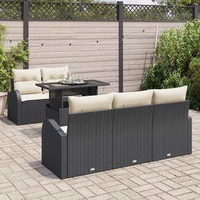 Conjunto de Sofá de Jardim vidaXL de 6 peças com Almofadas Preto Ratta